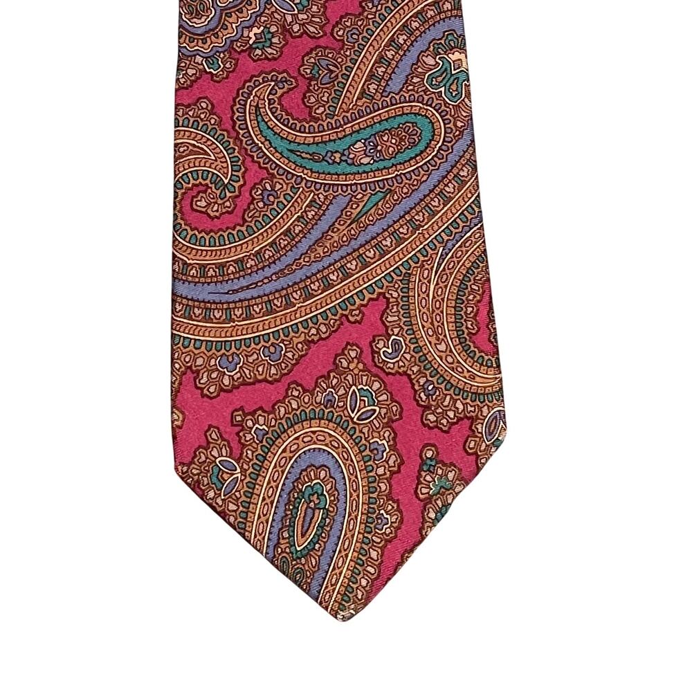 Liberty of London Red Silk Tie, Paisley, Made in USA 56" Long